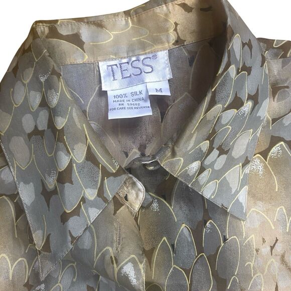 Tess 100% Silk Button Down Blouse M Sheer Long Sleeve Snake Print Capsule Office - Picture 7 of 7